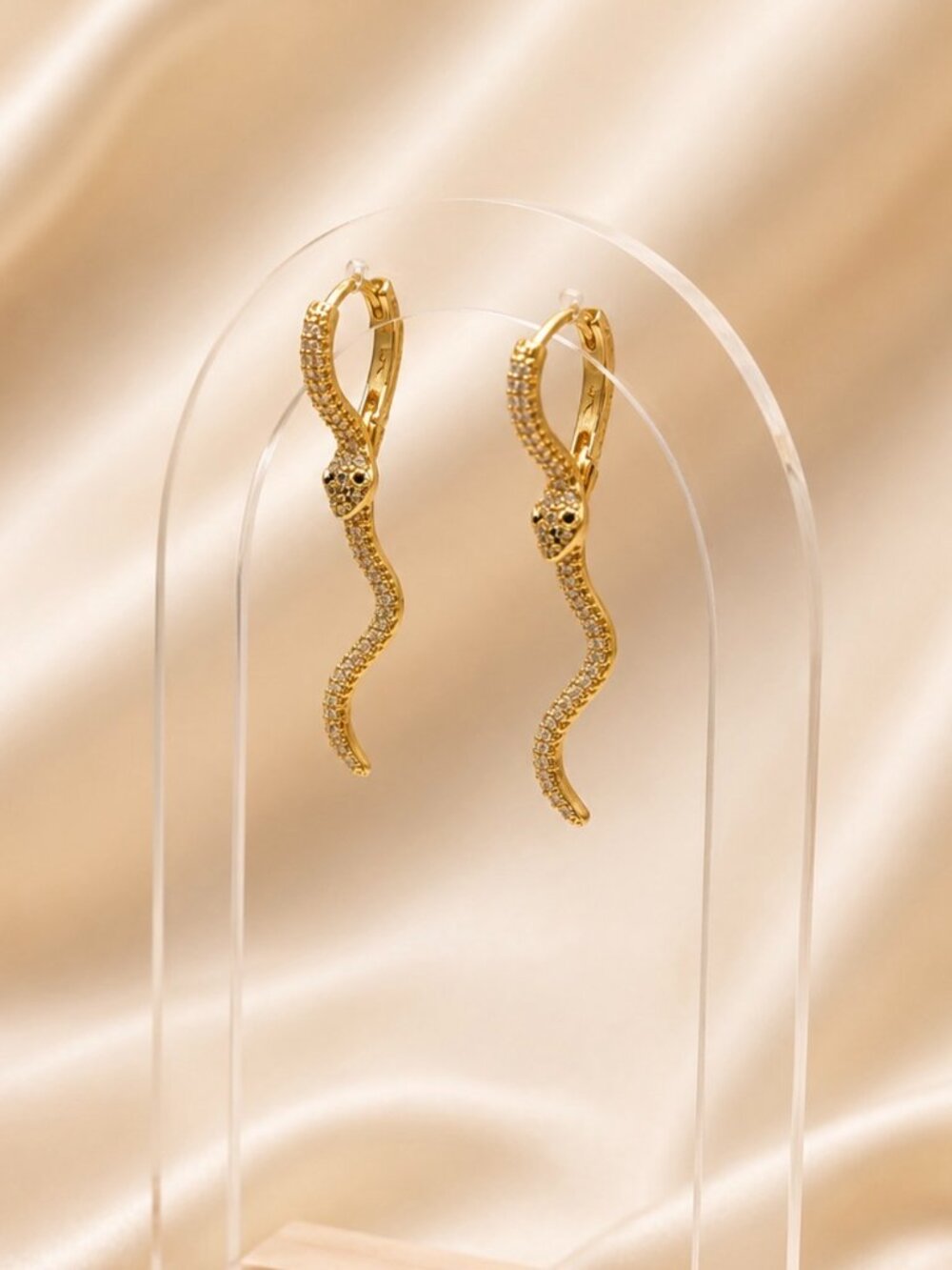 Snake Earrings-14K Gold Plated- Pave Crystal Serpent - Brand New!